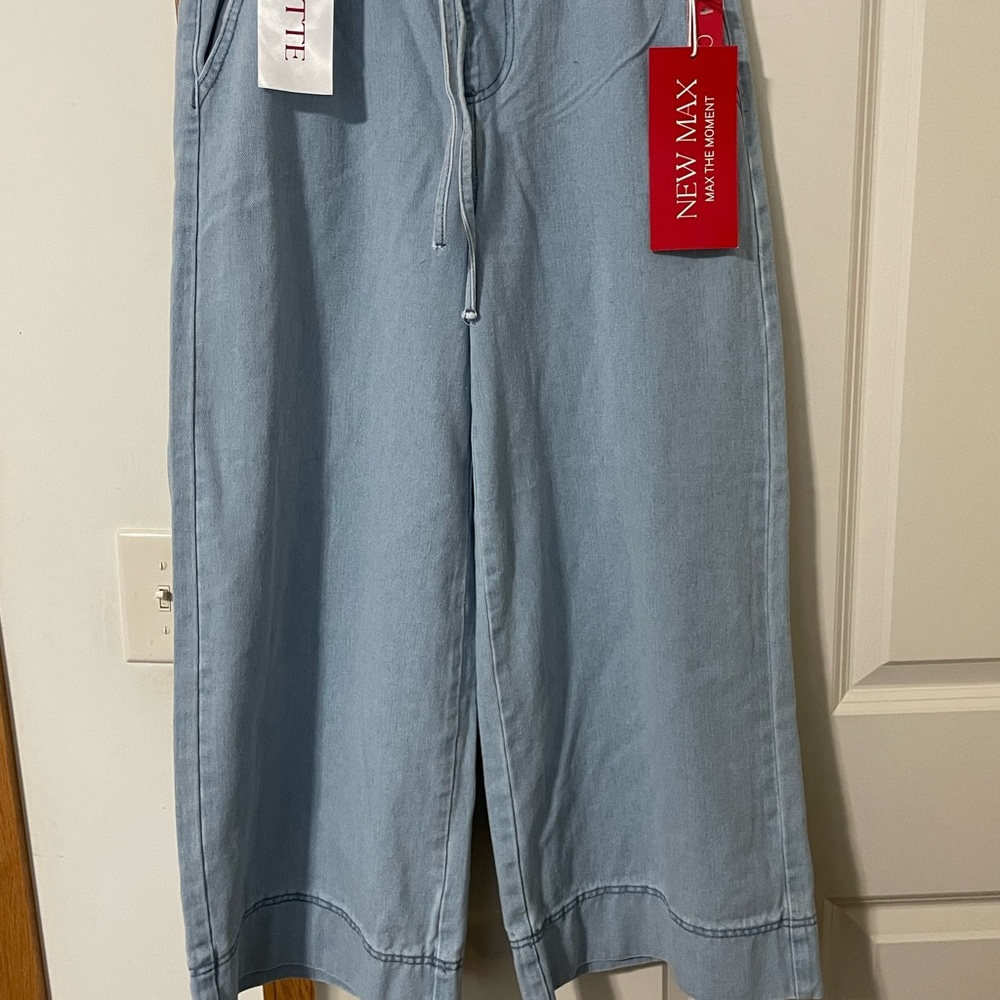 Light Blue Wide Leg Drawstring Pants